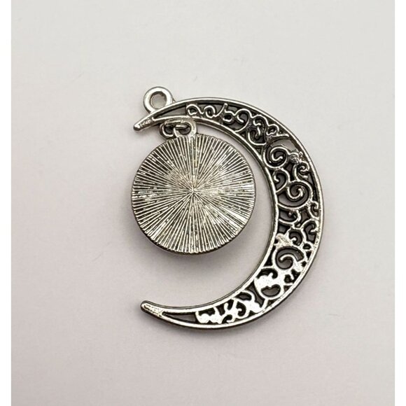 Pokeball Inspired Crescent Moon Pendant Silver Tone Pokemon Gaming Celestial - Picture 2 of 6